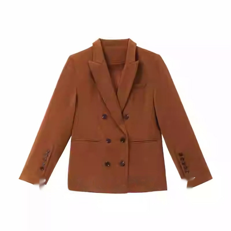 Brown Retro Spaghetti Straps Vest Double Breasted Suit Coat Set