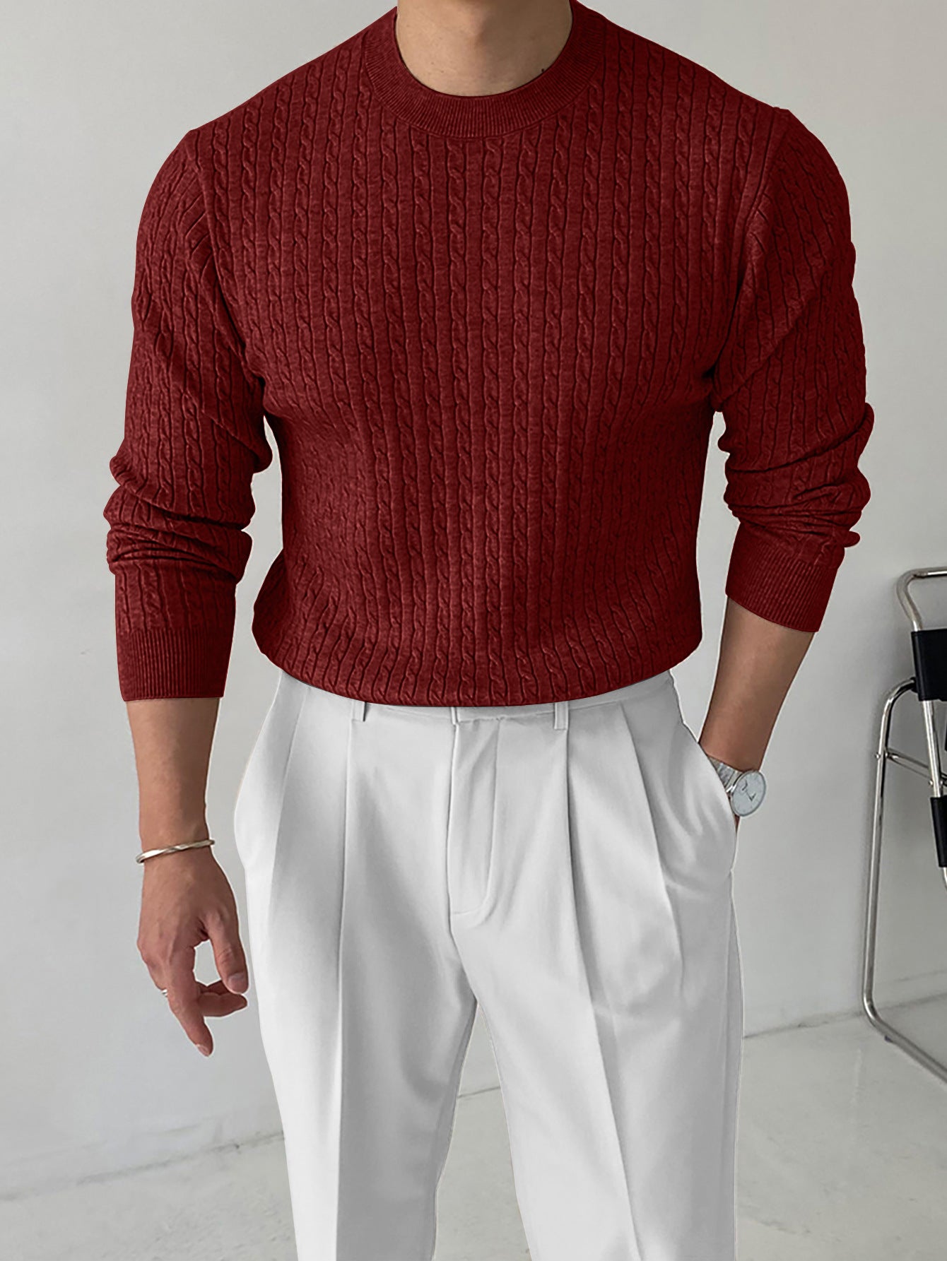 Efterår og vinter ny varm tyk nål rullekrave sweater til mænd