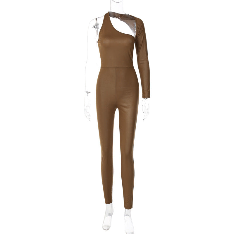 Women's Hollow PU Leather Fashion Trend Tight-fitting Jumpsuit