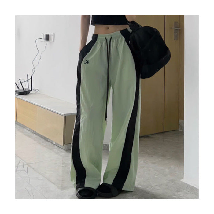 Contrast Patchwork Loose Casual Drawstring Wide-leg Pants