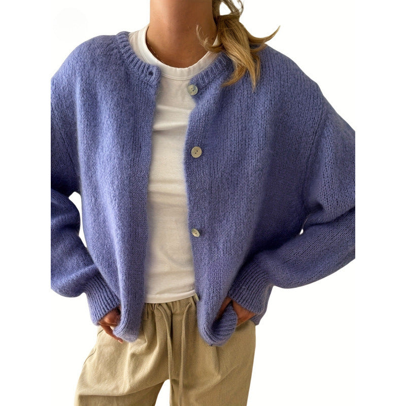 Women's Soft Light Purple Long Sleeve Hip Knitted Cardigan