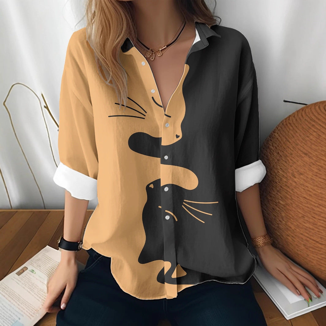 Women's 3D Printed Floral Pattern Long-sleeved Shirt