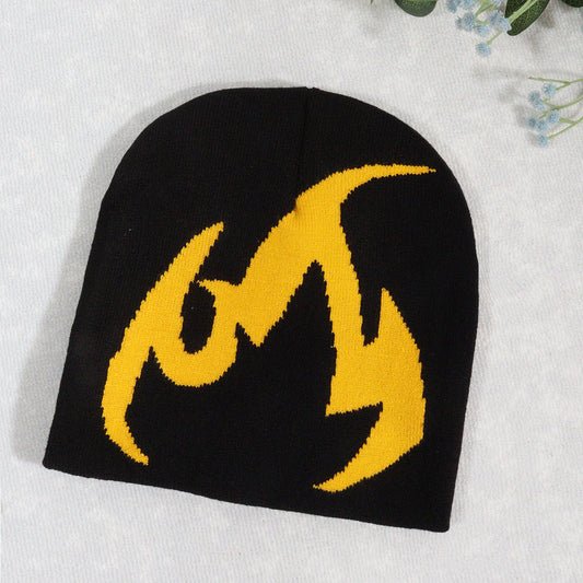 Knitted Hat Trendy Pullover Flame Pattern Jacquard Hats