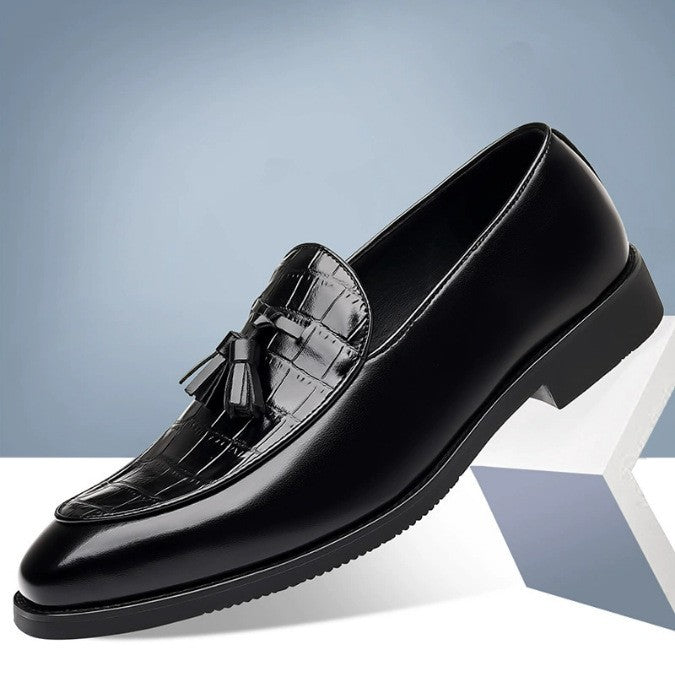 Mens Pointed-Toe British-Style Business-Casual Slip-On Leather Shoes