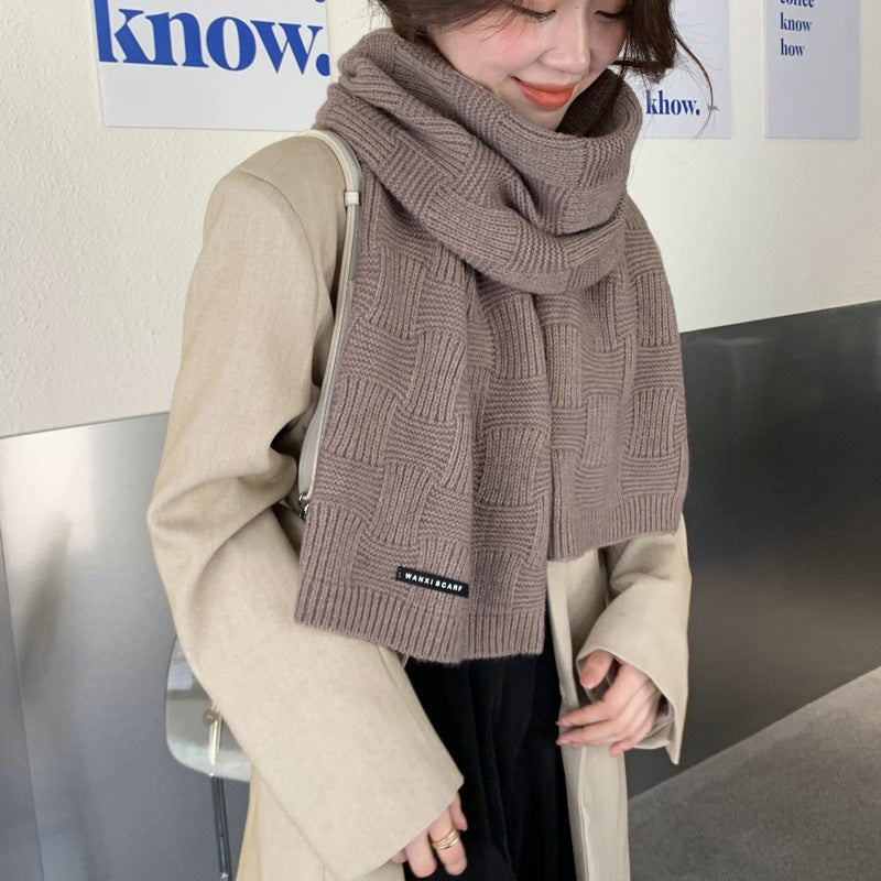 Women's Fashion All-match Wool Square Cross Cute Girl Scarf