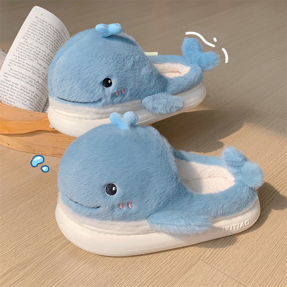 Creative Cartoon Plush Dancing Whale Cotton Slippers Inner Velvet Thermal Soft Soled
