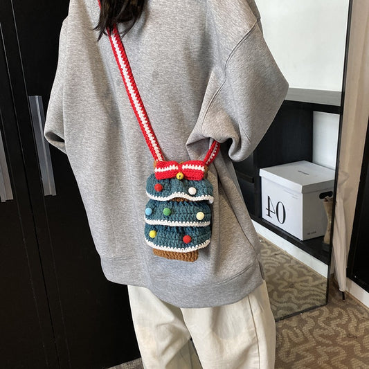 Autumn And Winter New Cartoon Knitted Color-blocking Christmas Tree Square Bag