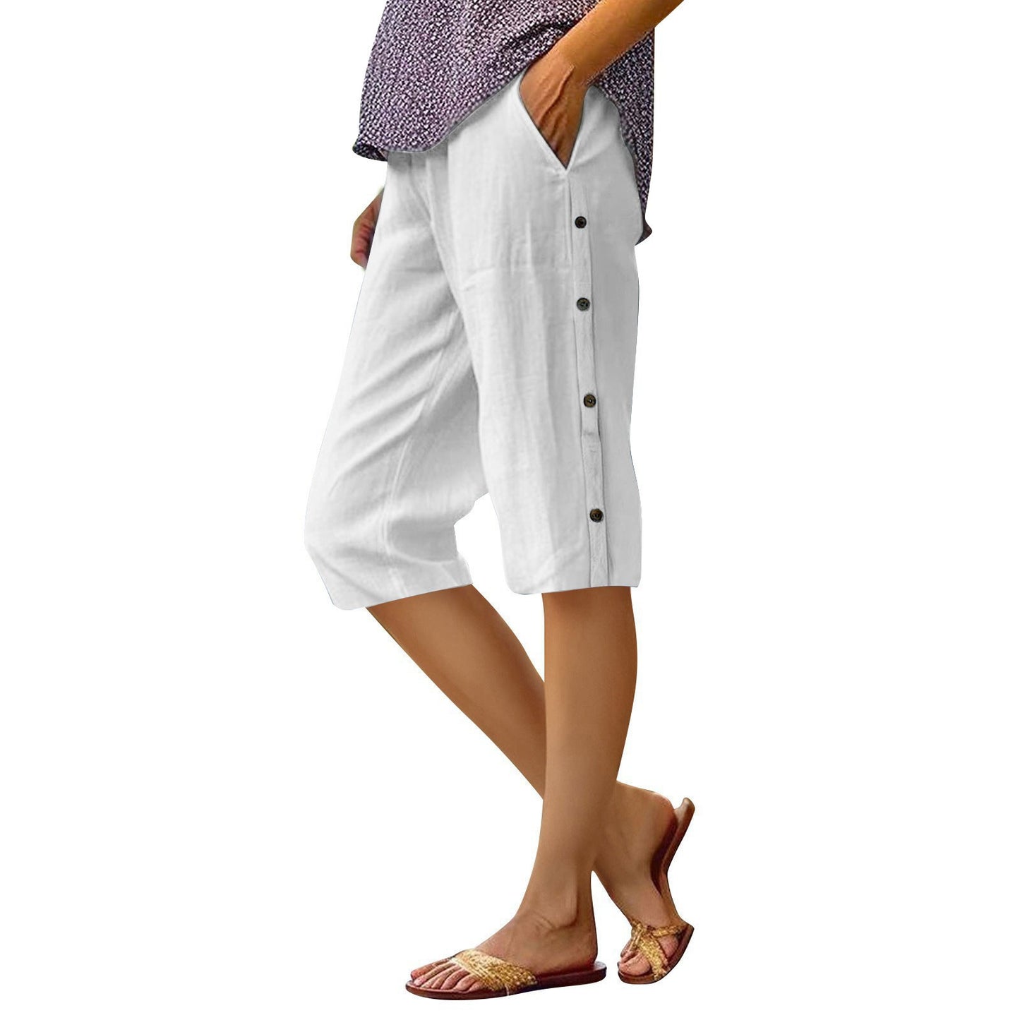 Loose Casual High Waist Cotton And Linen Breathable Cropped Pants