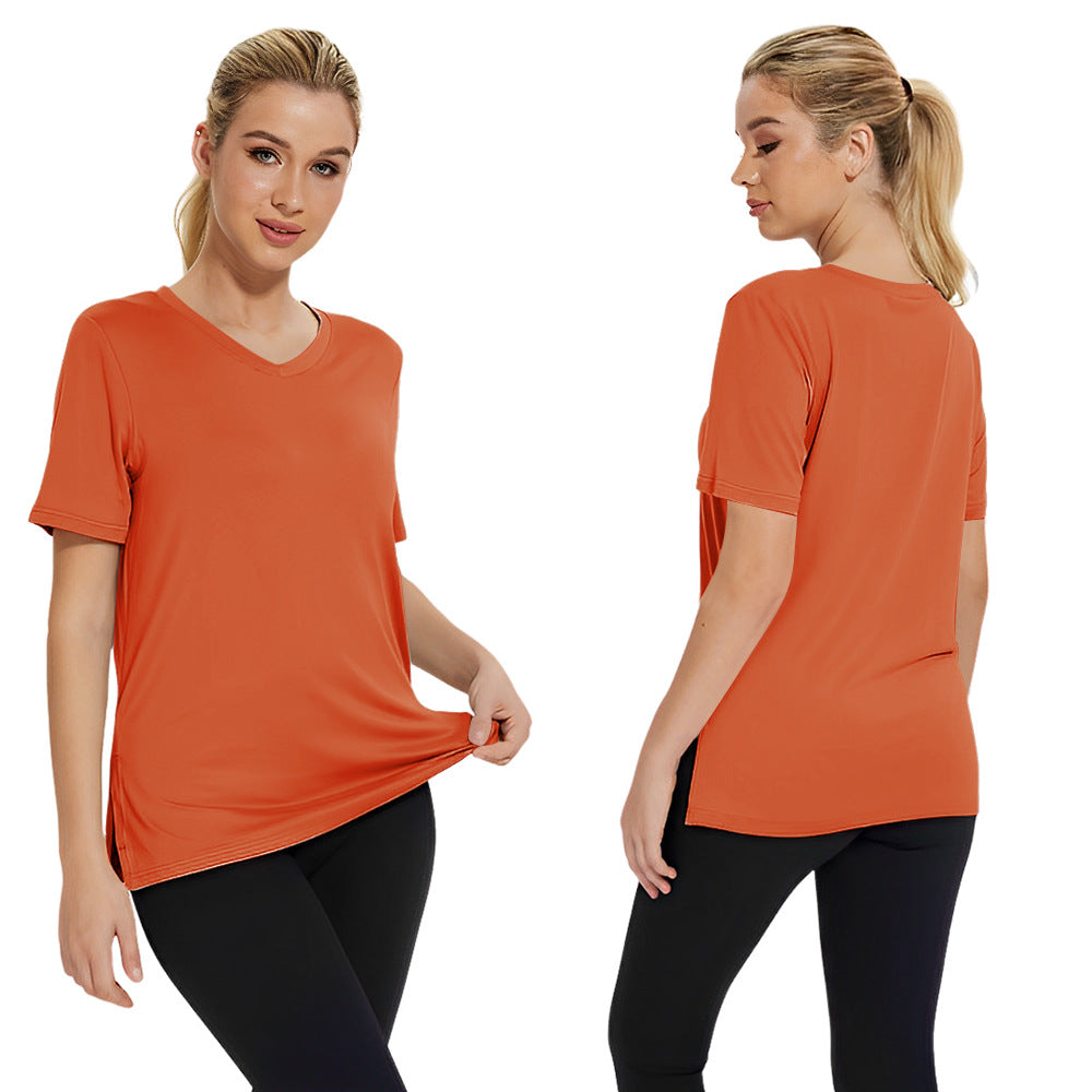 Summer New Solid Color Women's Short Sleeve Loose Split Top