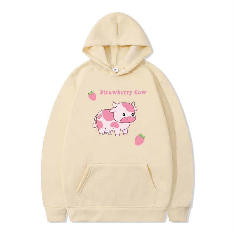 Strawberry Milk Print Langærmet Hættetrøje