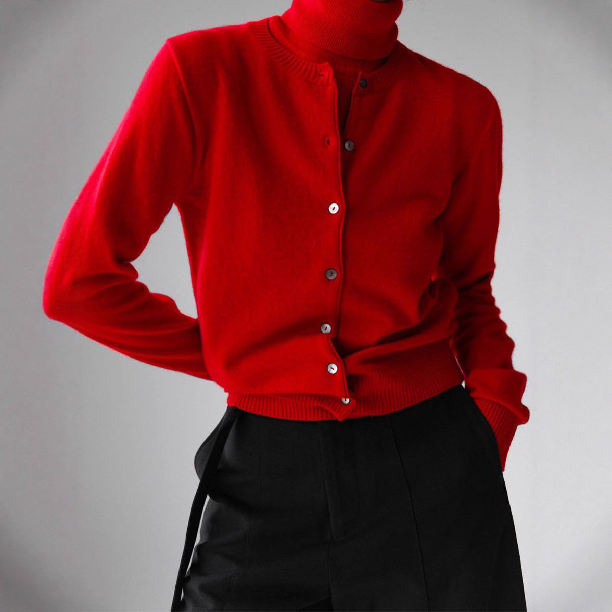 Womens Turtleneck Sleeveless Base Layer Top Sweater Cardigan Set
