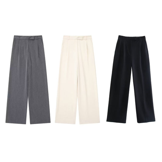 Casual Loose Pleated High Waist Straight-leg Pants
