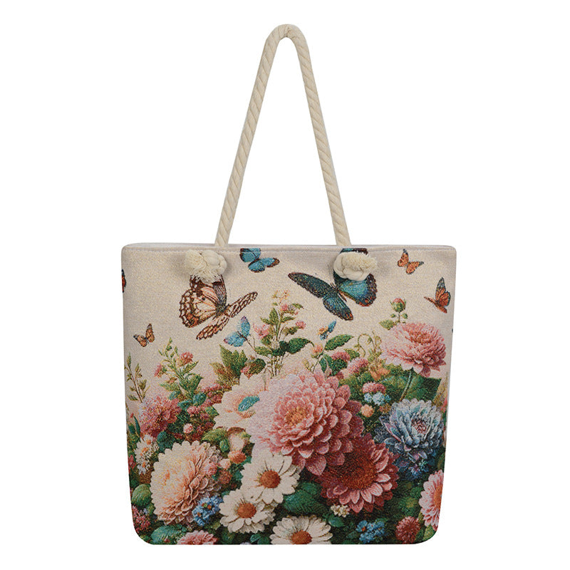 Double Sided Jacquard Embroidered Canvas Tote Bag