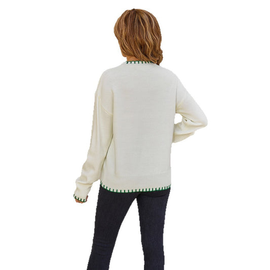 Lemon Jacquard All-match Crew Neck Pullover Sweater