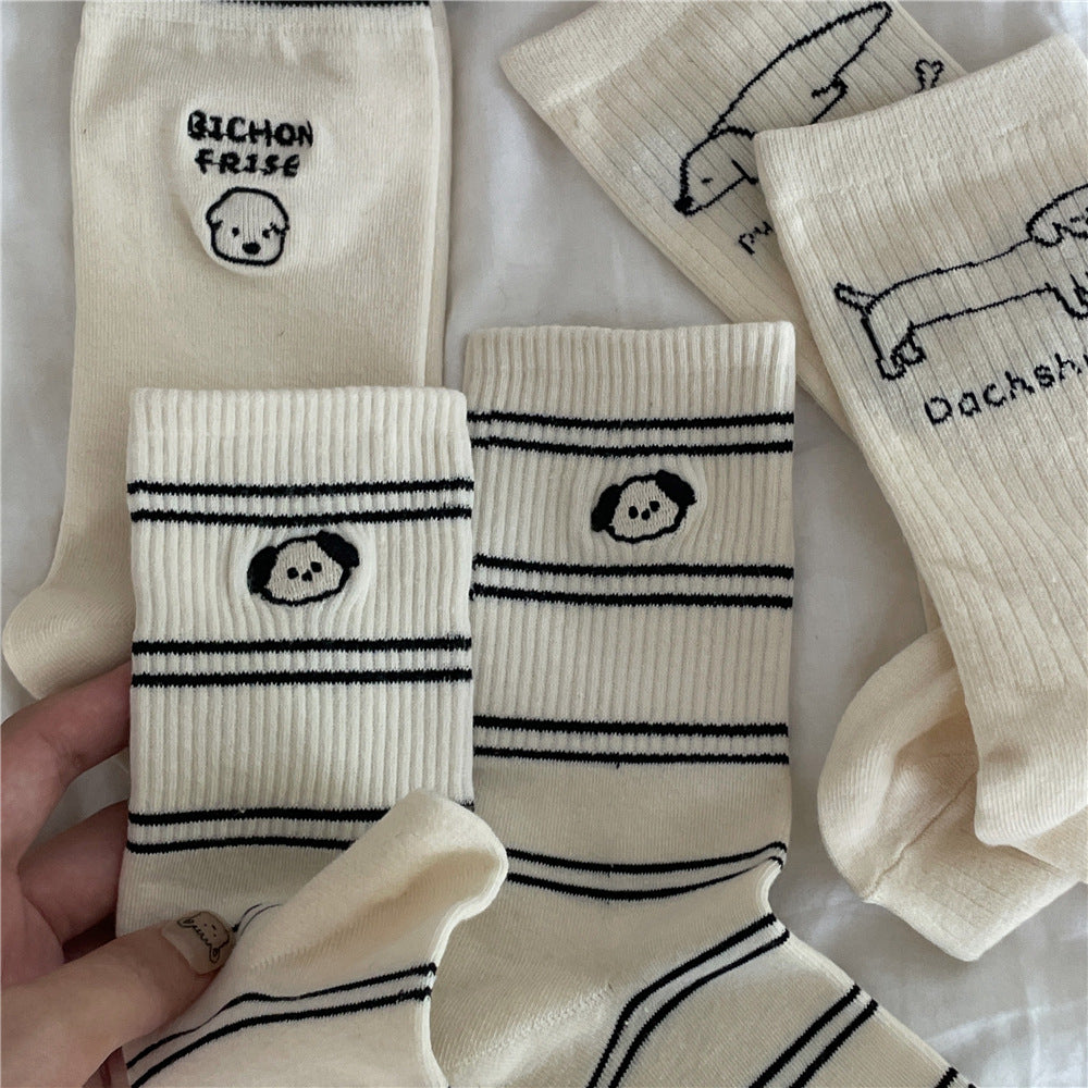 Cute Repair Hook Embroidered Children Tube Socks Autumn College Style