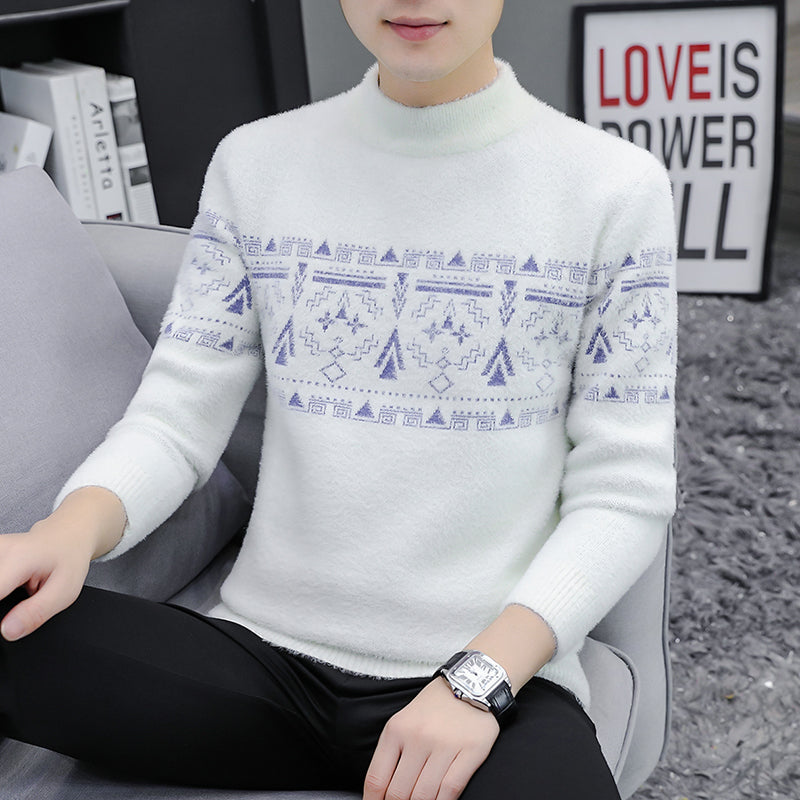 Mink Fleece Half Turtleneck Men's Fleece Warm Sweater