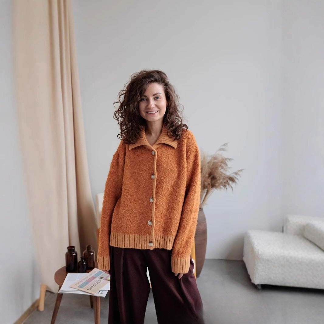 Laid-back Flattering Stitching Lapel Knitted Sweater