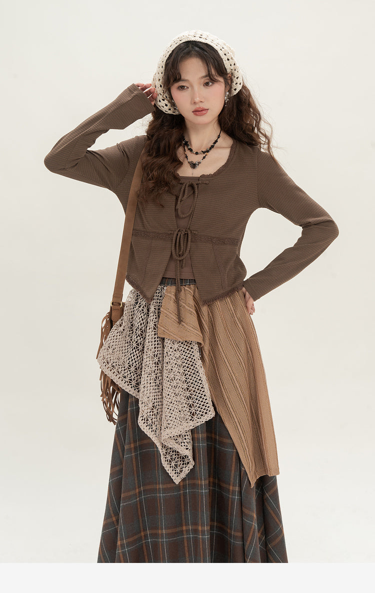 Retro Minority Irregular Plaid A- Line Skirt Women