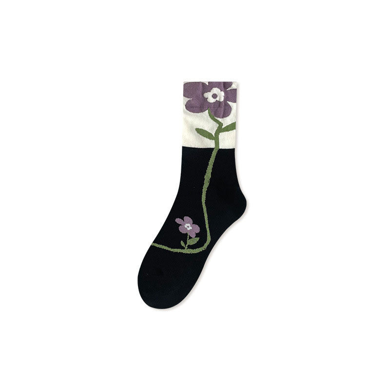 Women's Retro Mid-calf Length Three-dimensional Flower Socks