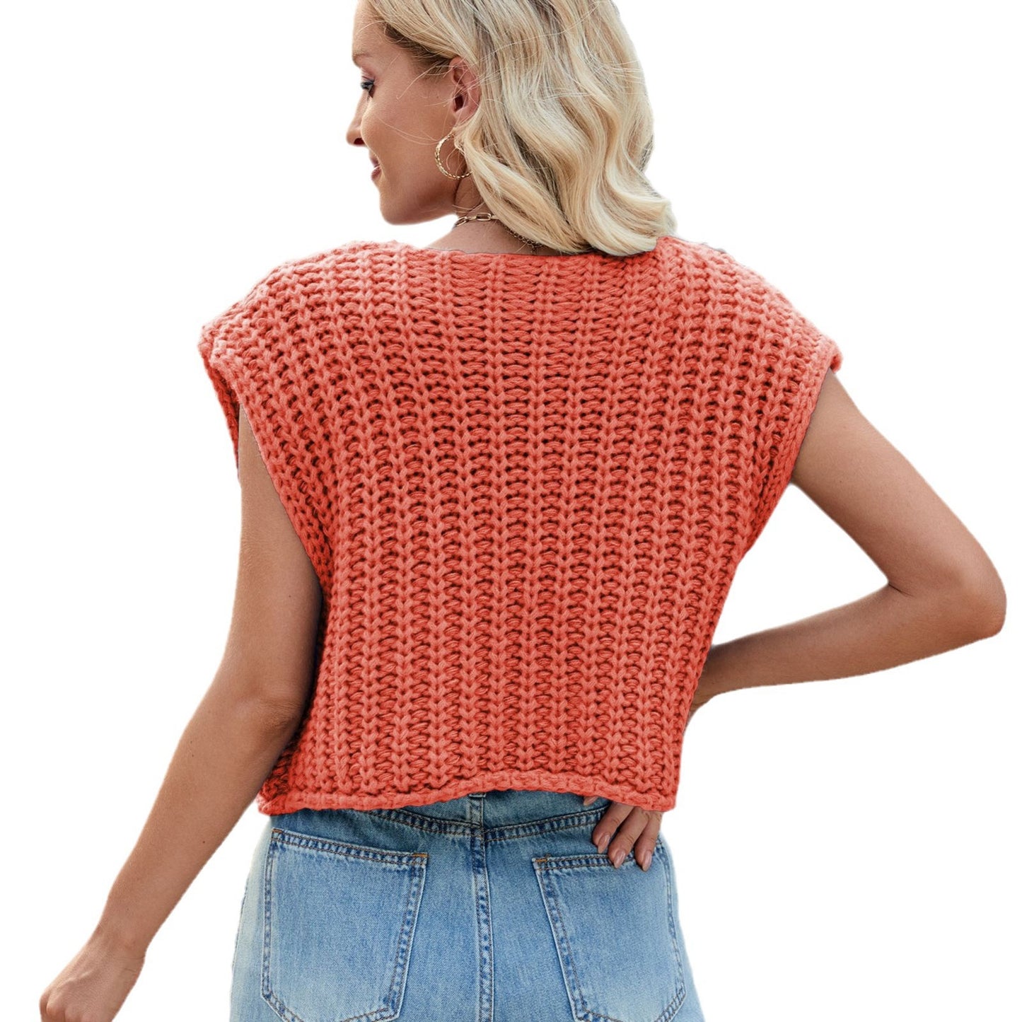 Women's V-neck Three-button Sleeveless Cardigan