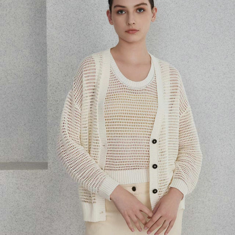 V-neck Linen Knitted Cardigan Jacket