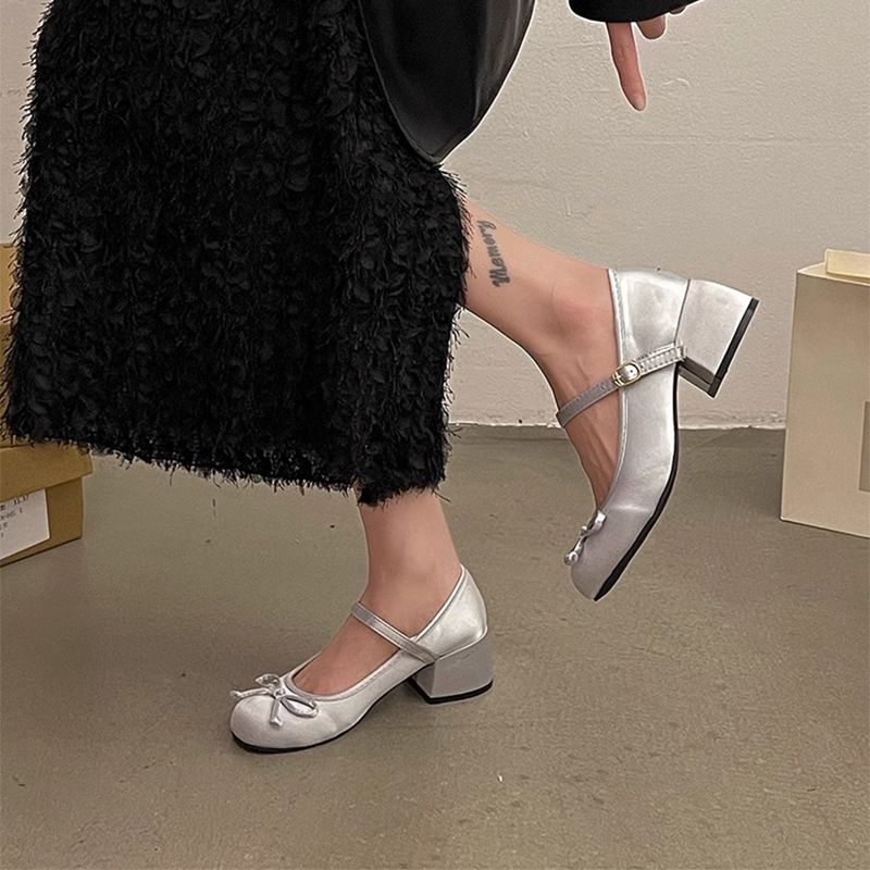 New Buckle Strap Versatile Chunky Heel Round Toe French Chic Shallow Cut Qipao Mary Jane Shoes