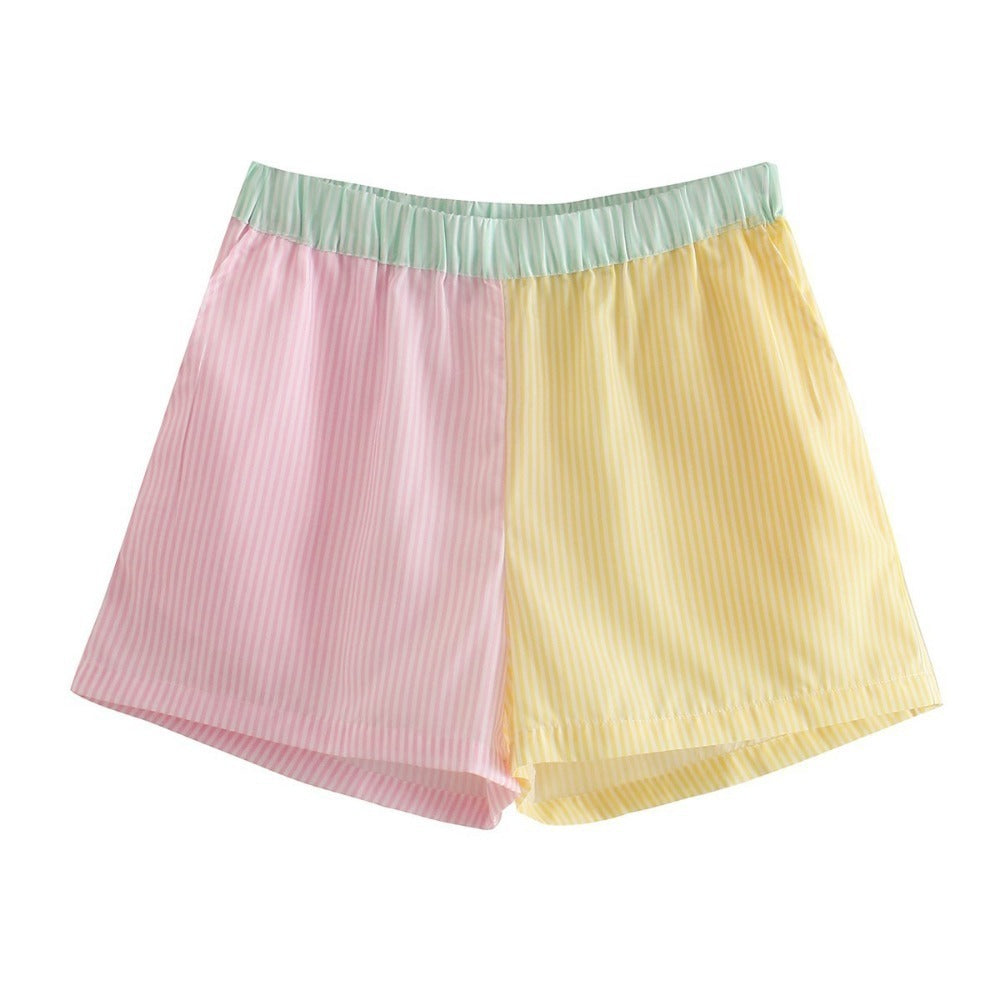 Colorblock High-waist Striped Elastic High-waist Slacks