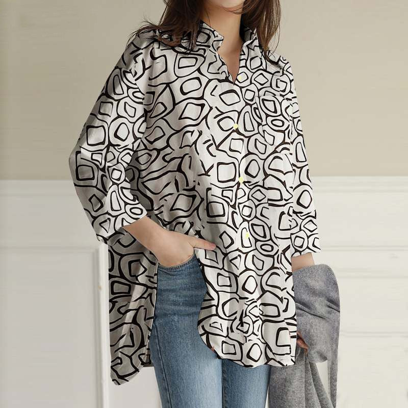 Cropped Sleeve Tunic Top Casual Loose Lapel