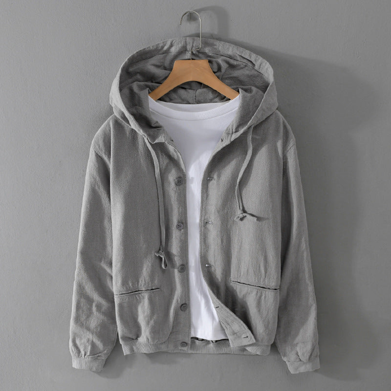 Men's Spring And Autumn Clothing Linen Jacket Hooded Jacket Loose Cotton Linen Men's Top