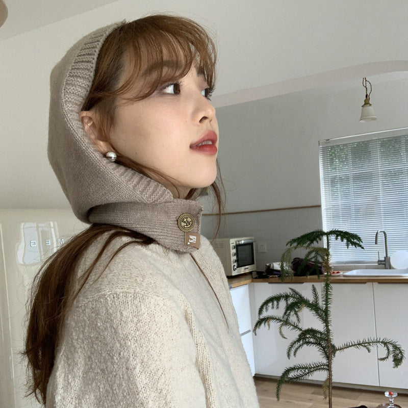 Warm Neck Protector Solid Color Hooded Hat