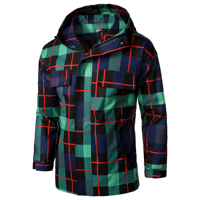 Loose Plus Size Windbreaker Couple Hooded Plaid Coat
