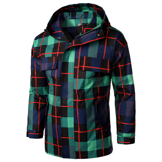 Loose Plus Size Windbreaker Couple Hooded Plaid Coat