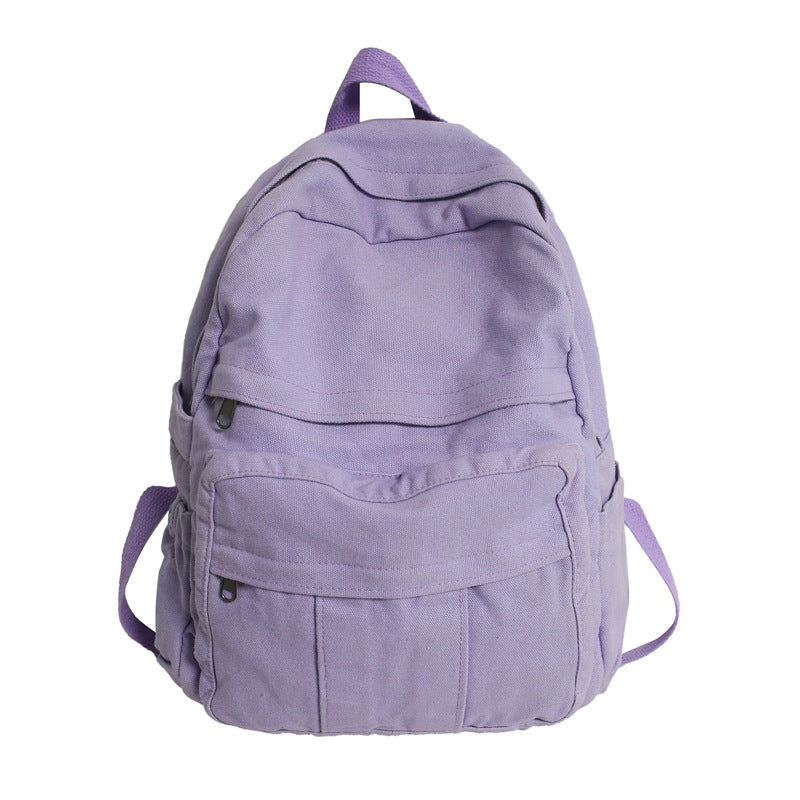Washed Solid Color Canvas Schoolbag