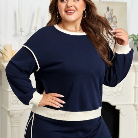 Marineblå Off-shoulder Top Snørenederdel Sæt