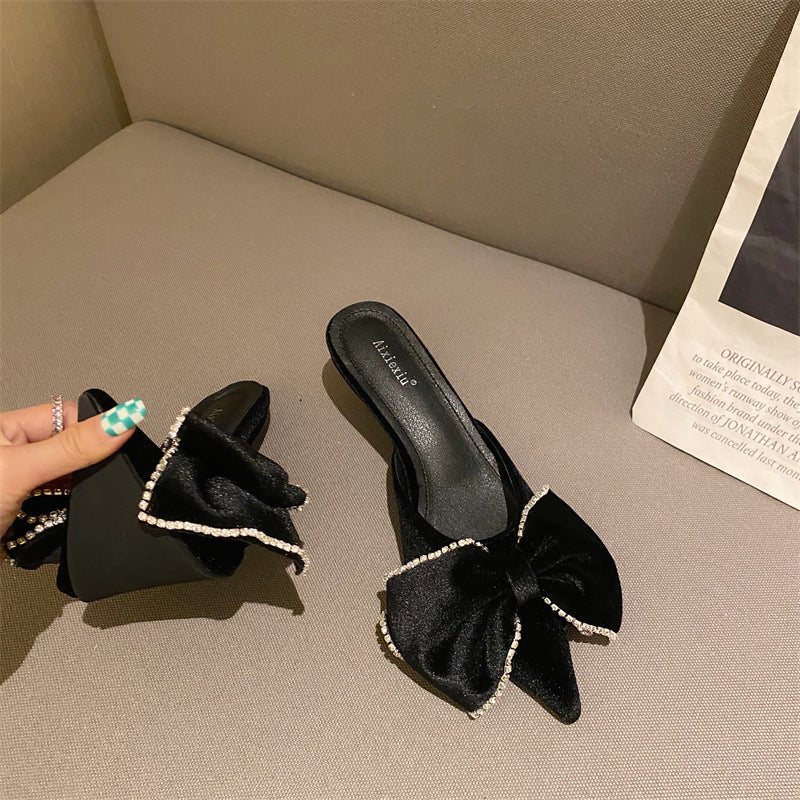 Rhinestone Bow Women's Pointed Toe High Heel Sandals