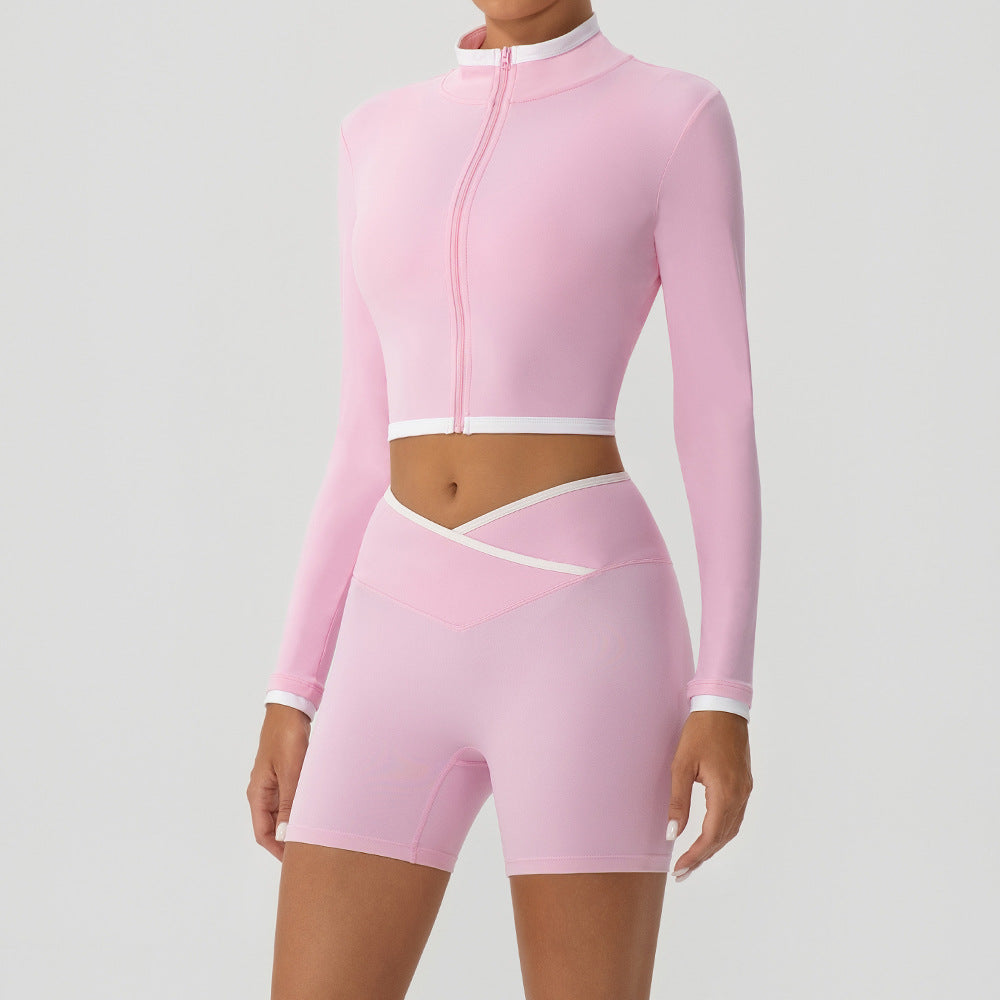 Shapewear Fitness Hip-Lifting Yoga Color-Block Jacket And Shorts Set
