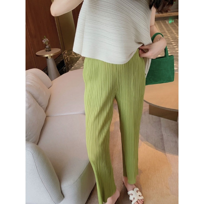 Women's Solid Color Casual Pleated Slim-fit Wide-leg Pants