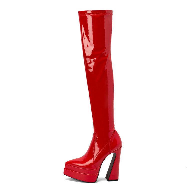 Shaped Platform Thick Heel High Tube Plastic Leg Boots