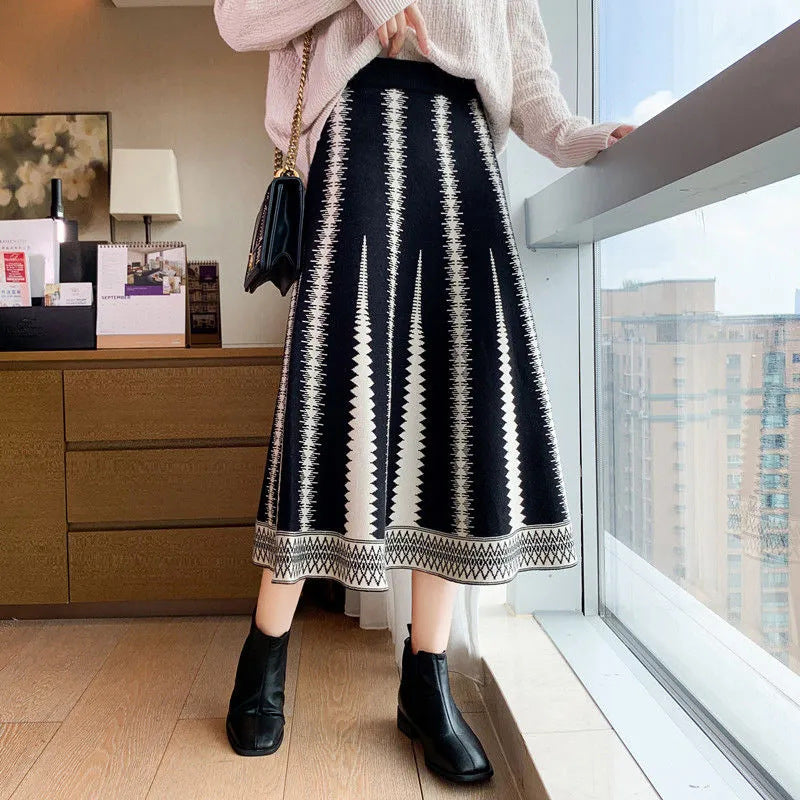 Hong Kong Style Retro Striped Knitted Dress