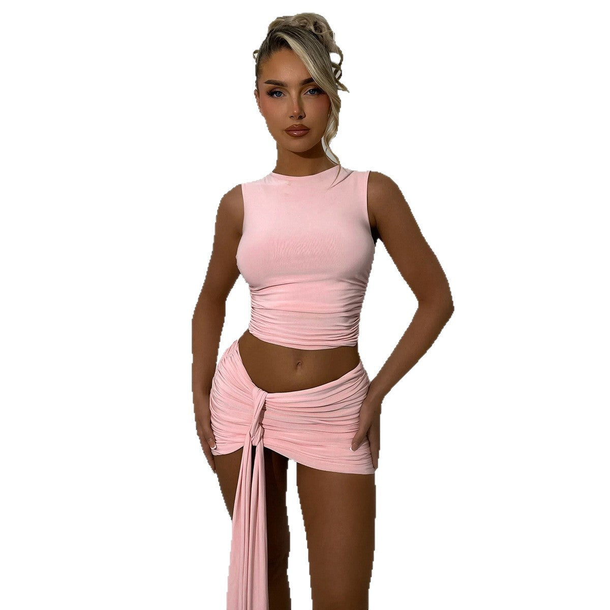 Sexy Strapless Sleeveless Hip-Hugging Fashionable Two-Piece Skirt Set For Women