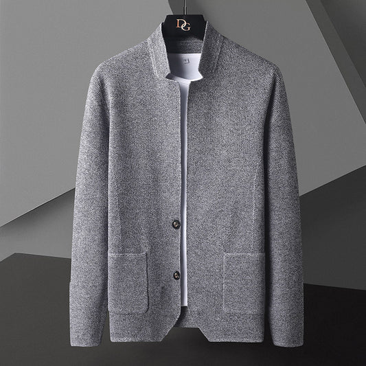 Herre cardigan med opretstående krave og lommer