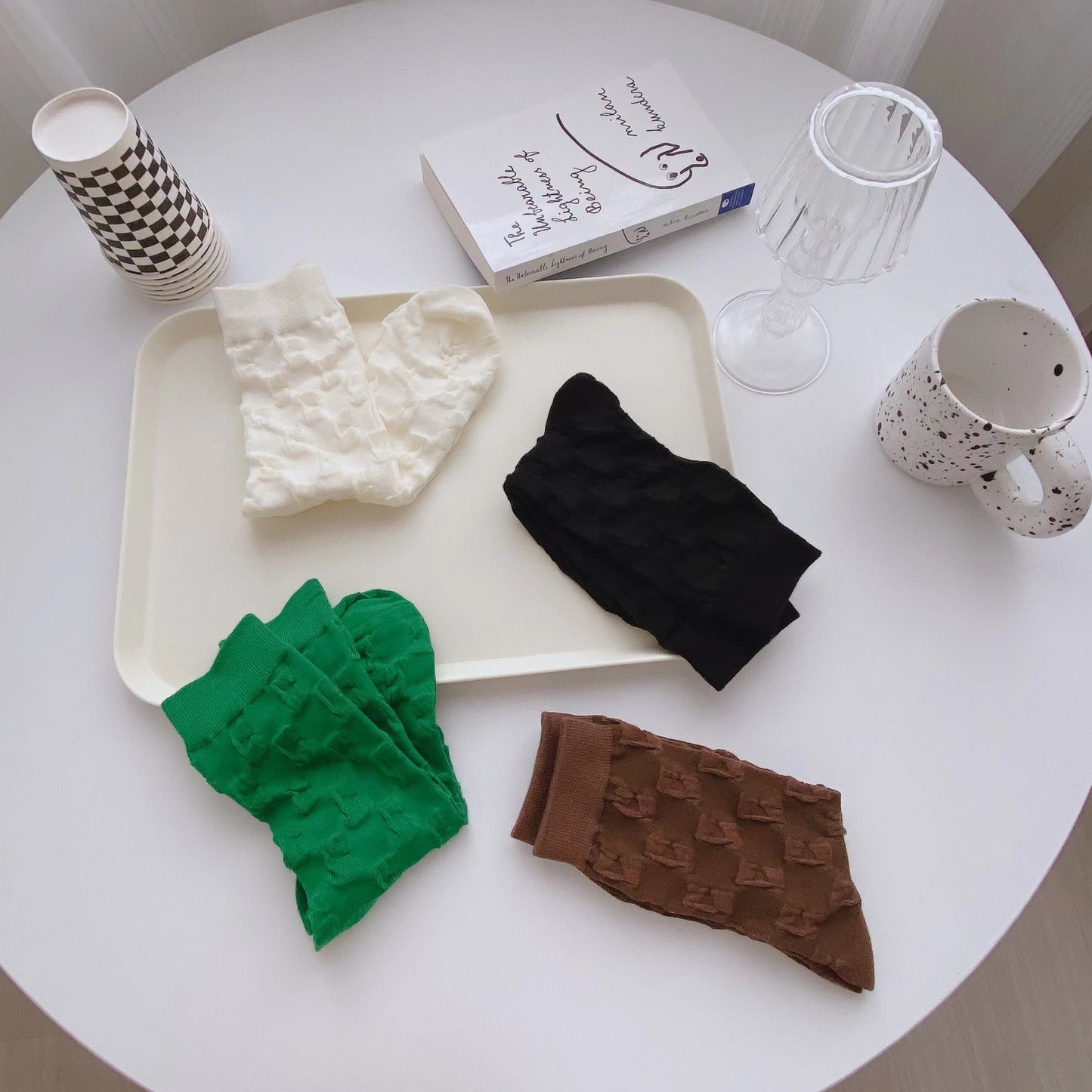Solid Color White Pile Socks Women's Middle Tube Lolita Stockings