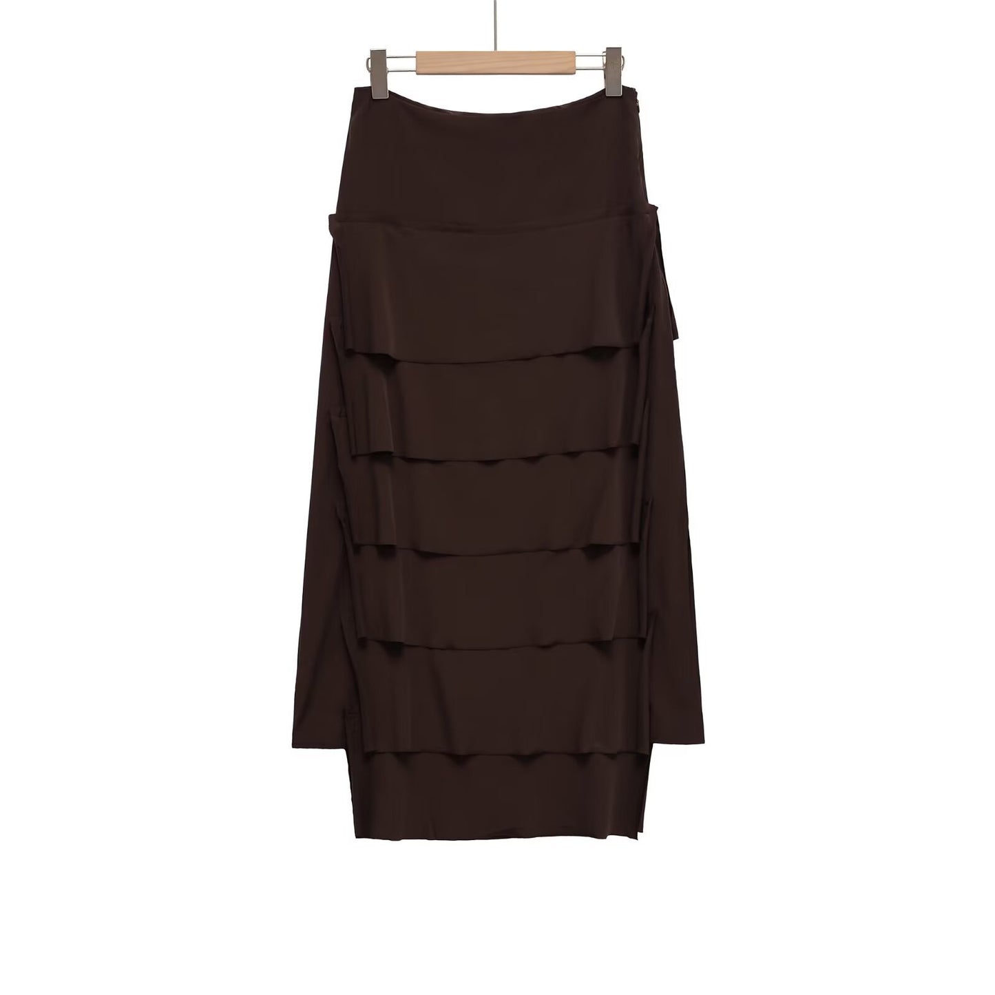 Temperament Slim-fit Midi Skirt With Layered Decoration