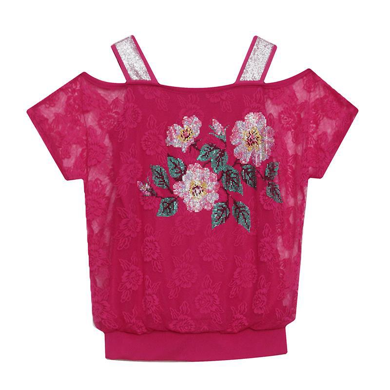 Lace Off-the-shoulder Rhinestone Top