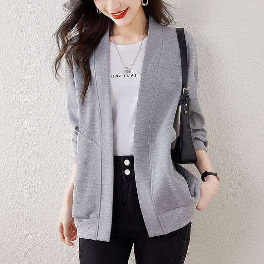 Lazy V-neck Sweatshirt Cardigan Women's Loose Casual Jacket All-matching Drop-shoulder Sleeve