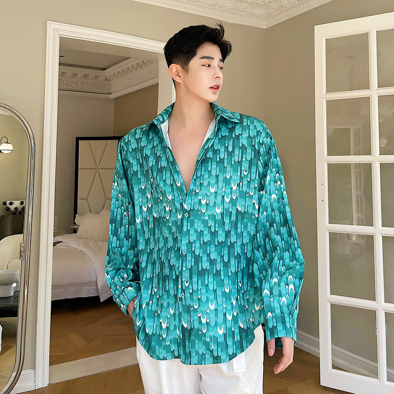Men's Lapel Floral Loose Slouchy Shirt Tops
