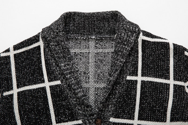 Men's New European And American Thickened Plaid Sweater Cardigan