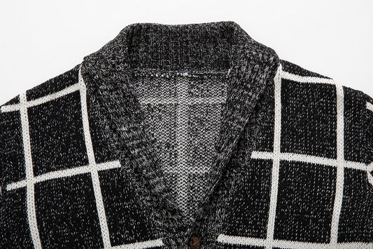 Men's New European And American Thickened Plaid Sweater Cardigan