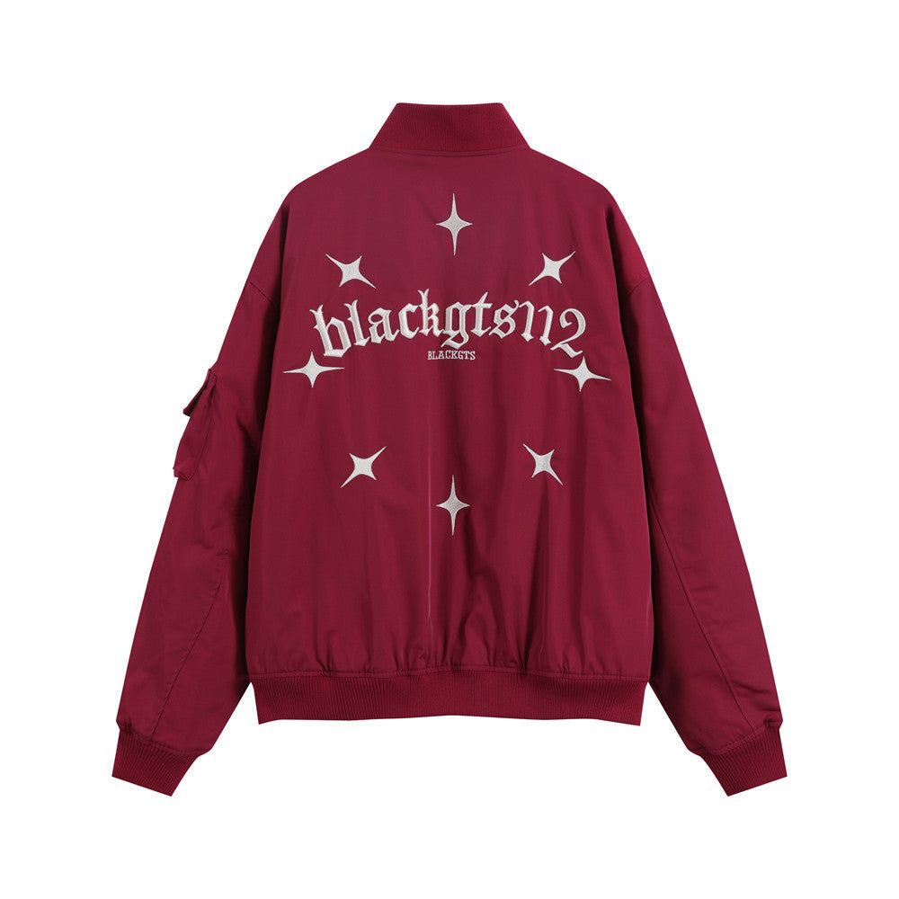 Star Letters Embroidered Stand Collar Zip Jacket For Men
