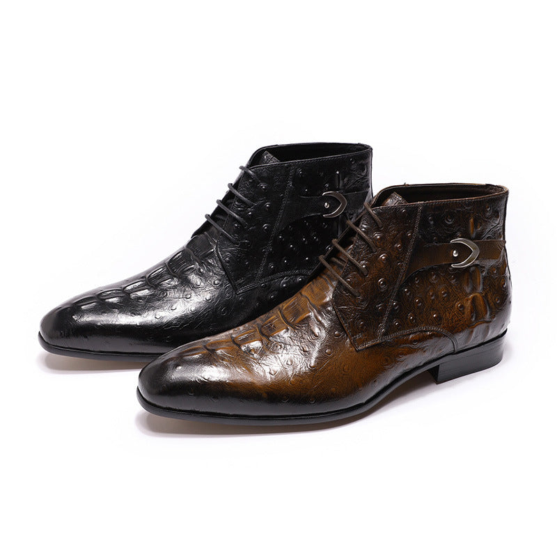 Business Casual Nude Boots British Leather Breathable High-top Pattern Embossed Lace